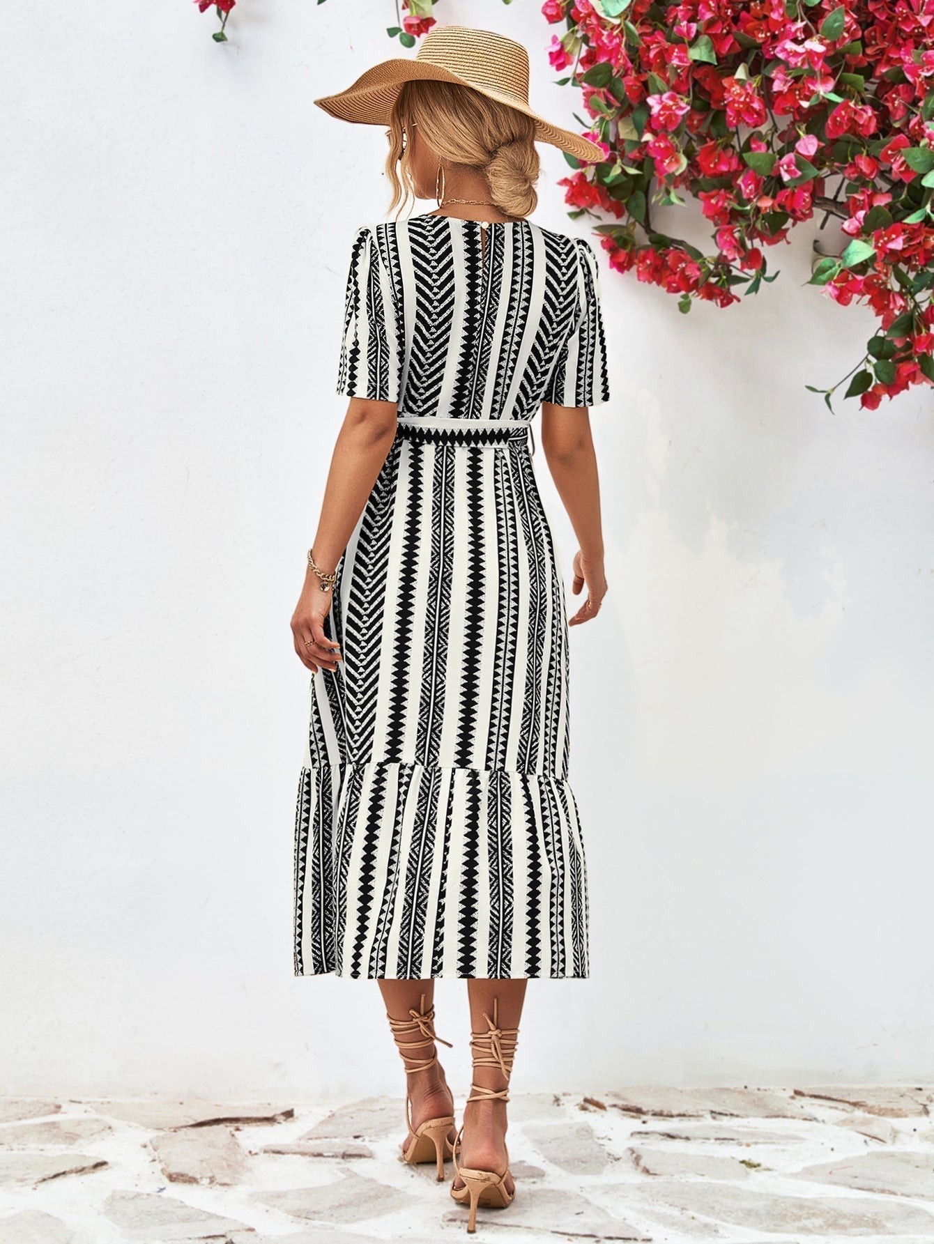 Black and White Striped Midi Dress - Elise-XS-State of Style