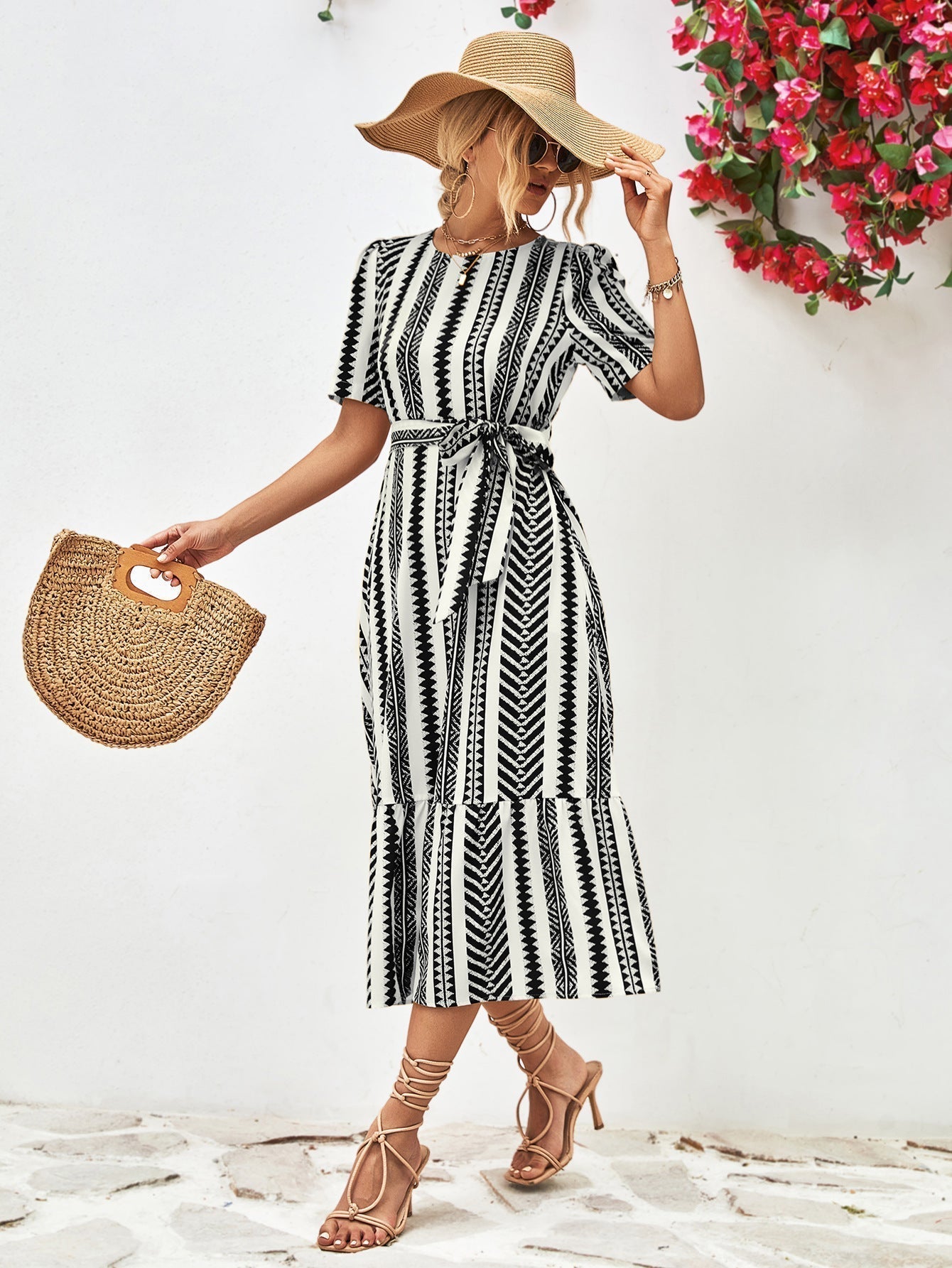 Black and White Striped Midi Dress - Elise-XS-State of Style
