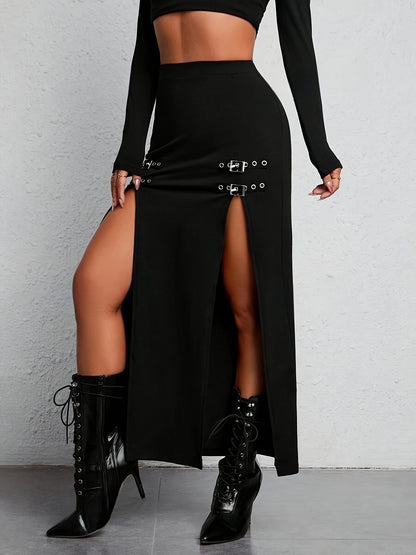 Black High Waist Split Skirt - Sophie-S-Nora Luxe
