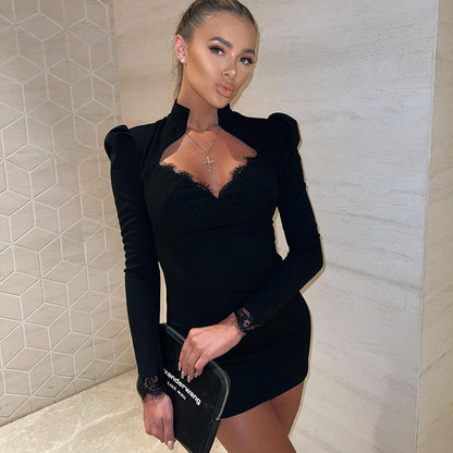 Black Mini Dress with Lace Details - Noa-S-Nora Luxe