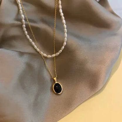 Black Onyx and Pearl Stack Necklace - Aria-Nora Luxe