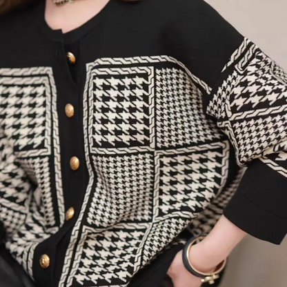 Black Women's Cardigan with Houndstooth Pattern - Isolde-XS-Nora Luxe