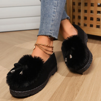 Luxurious Faux Fur Slip On Loafers For Women