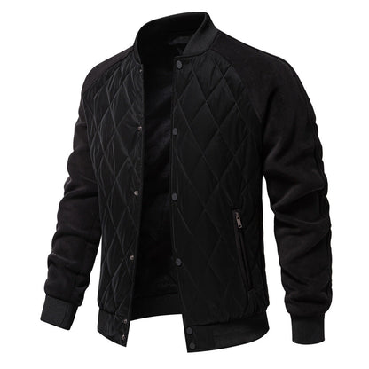 Warm Padded Bomber Jacket with Ribbed Collar