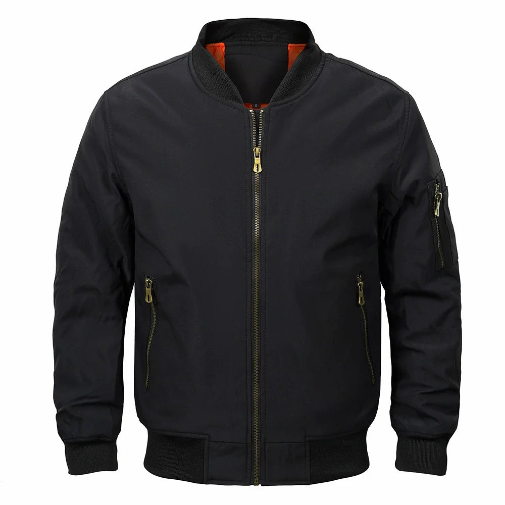 Casual Quilted Bomber Jacket with Ribbed Collar
