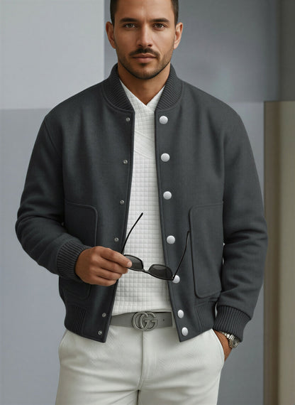Classic Men's Leather Bomber Jacket - Olytrend