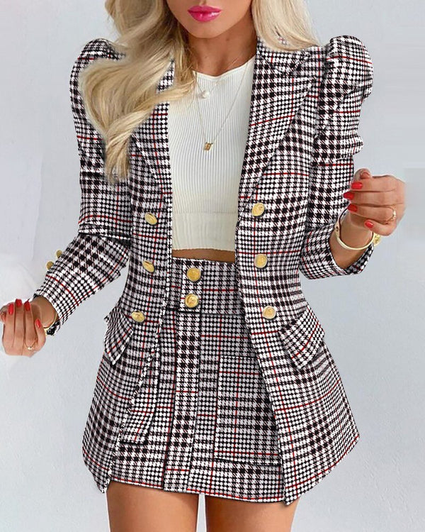 Blazer Skirt Set for Women – Stylish & Versatile – Thalia-Black/Checkered-S-Nora Luxe