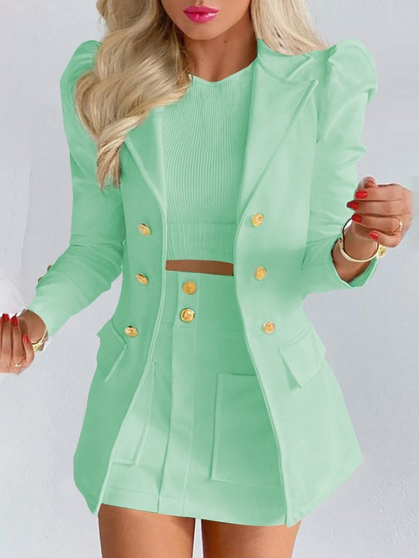 Blazer Skirt Set for Women – Stylish & Versatile – Thalia-Light green-S-Nora Luxe