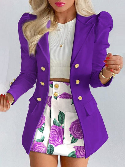 Women's Chic Skirt Blazer Suit Set - Pexav