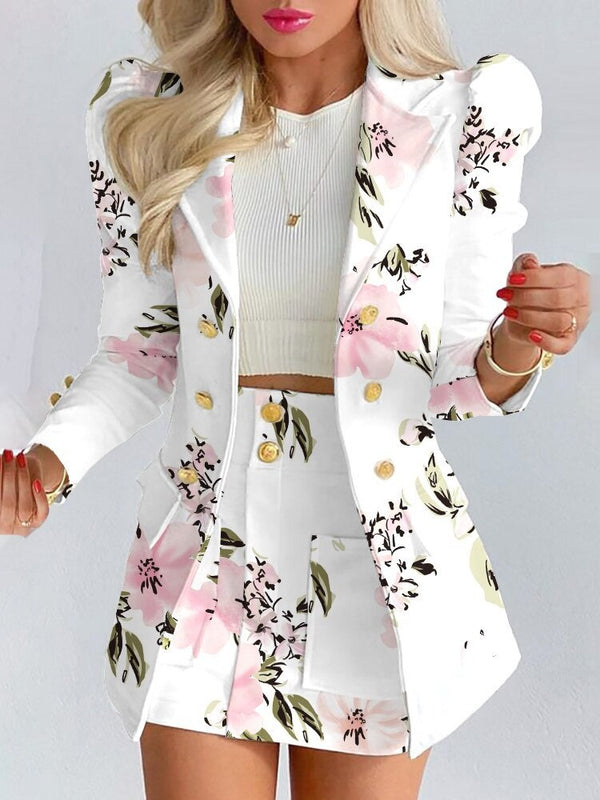 Blazer Skirt Set for Women – Stylish & Versatile – Thalia-White/Flowers-S-Nora Luxe