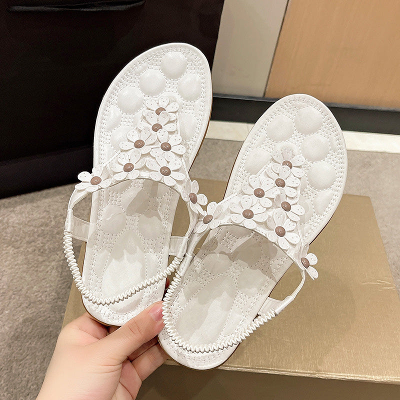 BloomGrace Sandals | Stylish Sandals with Floral Detail for Women-White-4.5-Nora Luxe