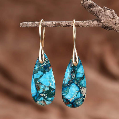 Blue Jasper Drop Earrings - Meliora-Gold-Nora Luxe