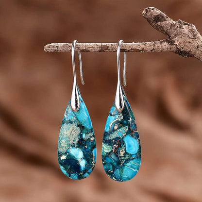 Navy Gemstone Dangle Earrings - Pexav