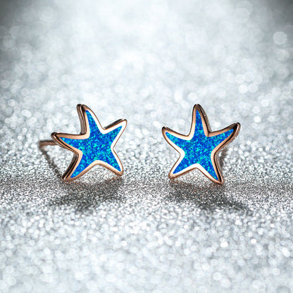 Blue Opal Starfish Earrings - Marina-Blue Opal-Rose gold-Nora Luxe