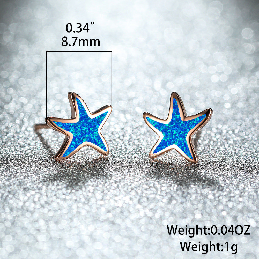 Blue Opal Starfish Earrings - Marina-Blue Opal-Silver-Nora Luxe