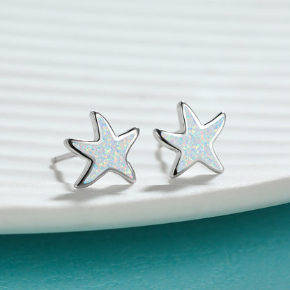 Blue Opal Starfish Earrings - Marina-Blue Opal-Silver-Nora Luxe