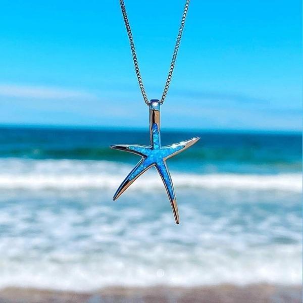 Ocean Blue Starfish Pendant Necklace - Pexav