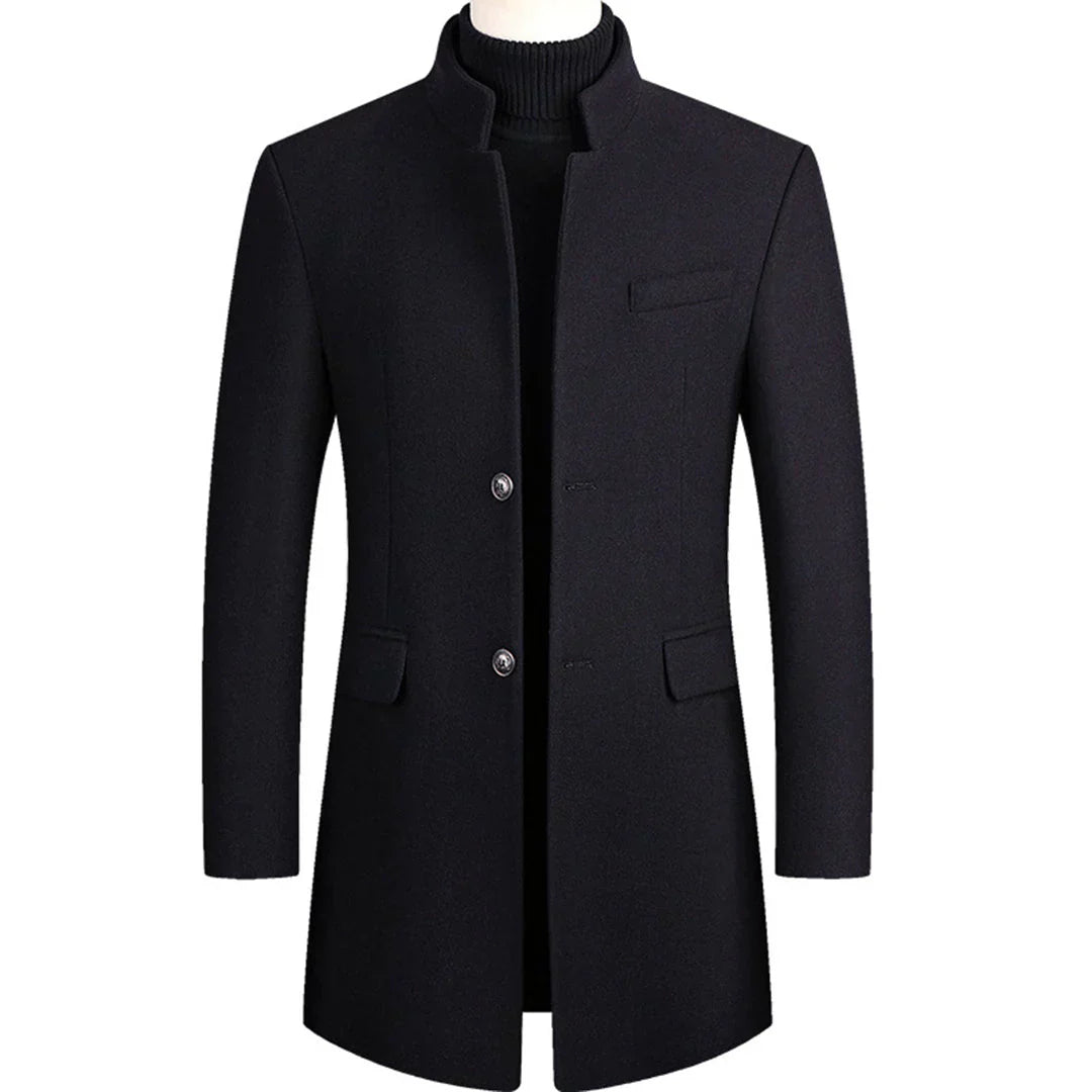 Classic Black Mens Overcoat with Elegant Style - Olytrend