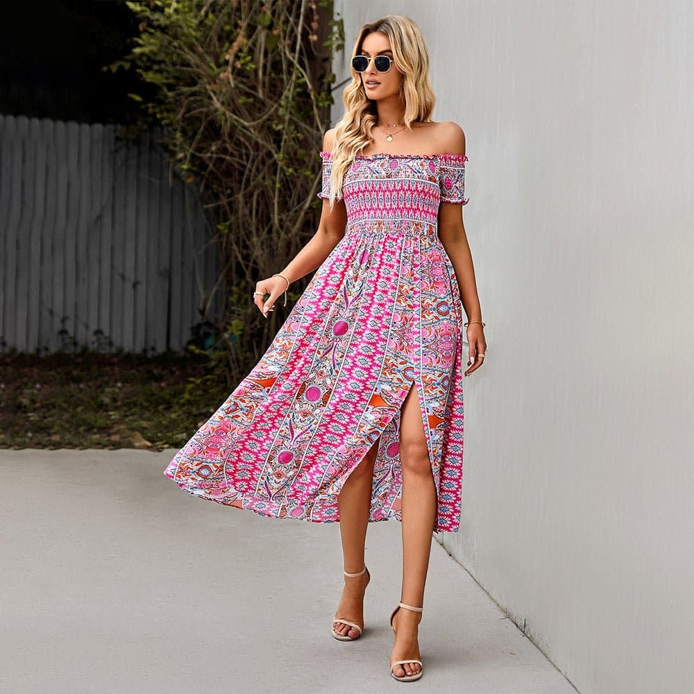 Flowy Off Shoulder Maxi Dress with Floral Print