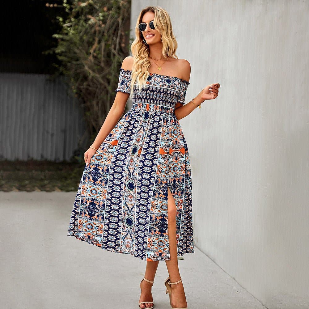 Flowy Off Shoulder Maxi Dress with Floral Print