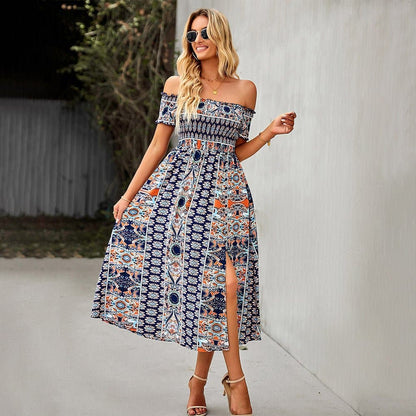 Flowy Off Shoulder Maxi Dress with Floral Print