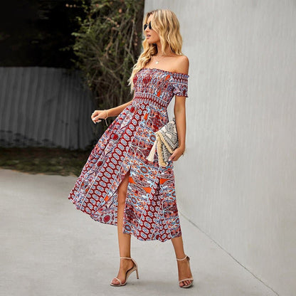 Flowy Off Shoulder Maxi Dress with Floral Print
