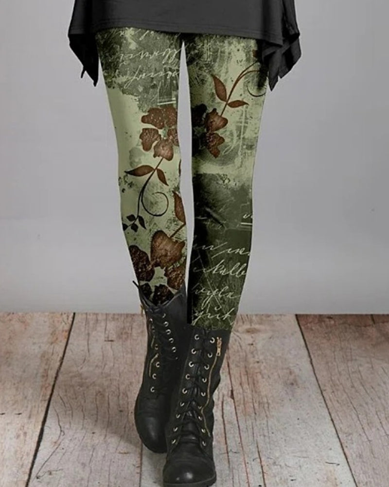 Vintage Inspired Printed Leggings - Ziva - Pexav