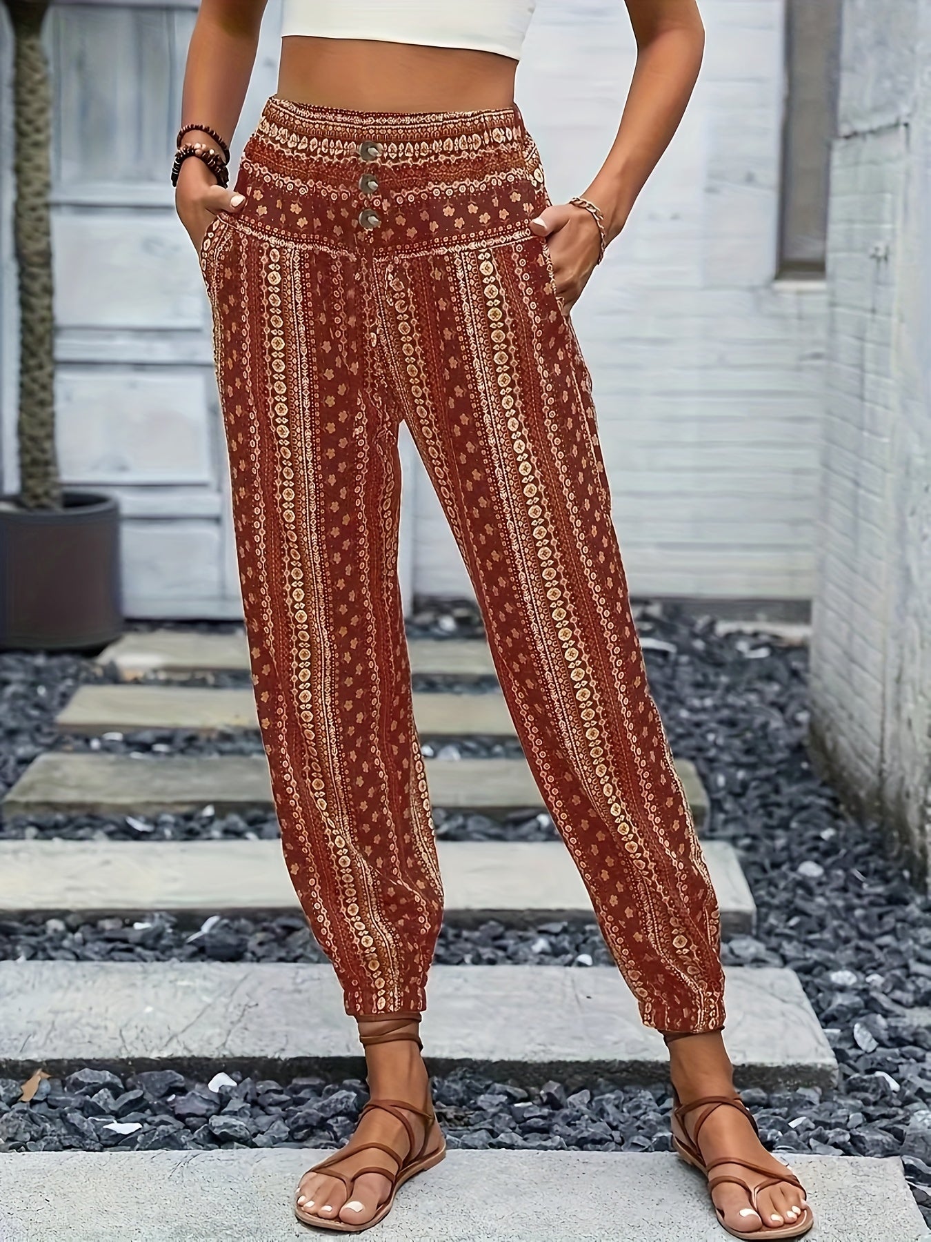 Fashionable Printed Wide Leg Women's Pants - Pexav