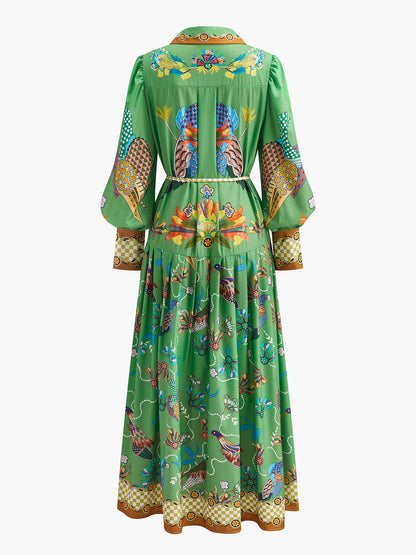 Vintage Floral Maxi Dress with Buttons