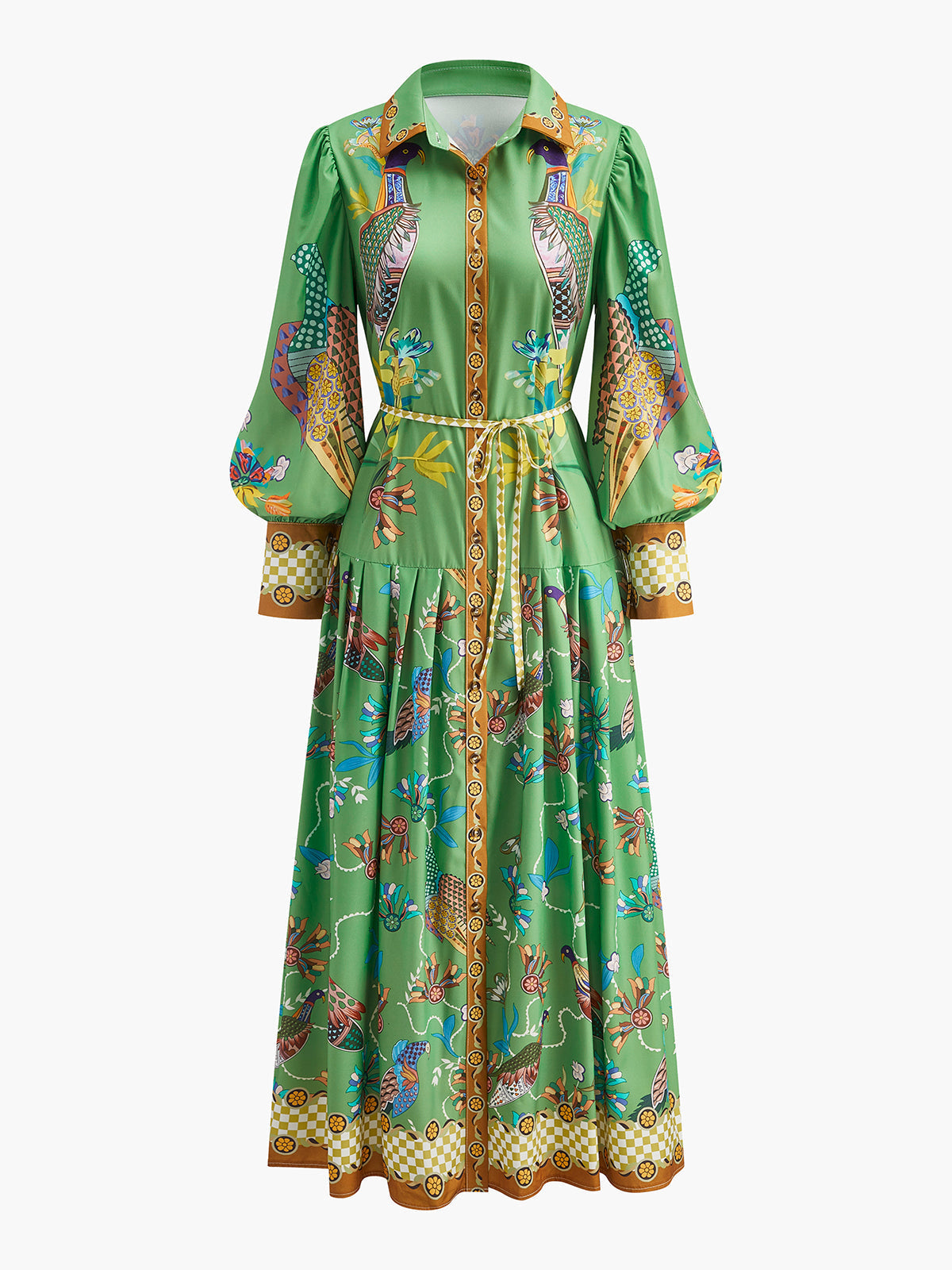 Vintage Floral Maxi Dress with Buttons - Pexav