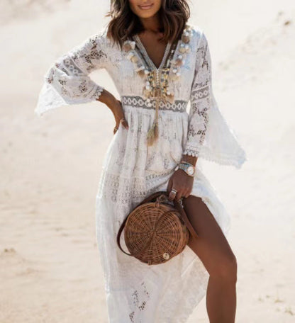 Boho Maxi Dress - Elvira-White-S-The Livary