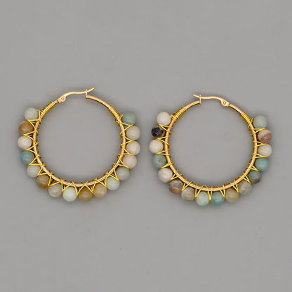 Boho Natural Crystals Large Hoop Earrings - Sanne-Afrikaans Turquoise-Nora Luxe
