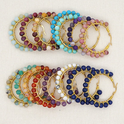 Boho Natural Crystals Large Hoop Earrings - Sanne-Amazonite-Nora Luxe