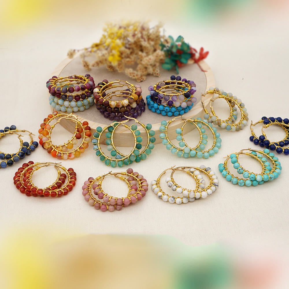 Trendy Earthy Crystal Oversized Hoop Earrings - Pexav