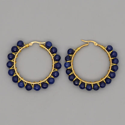 Boho Natural Crystals Large Hoop Earrings - Sanne-Blue Sandstone-Nora Luxe