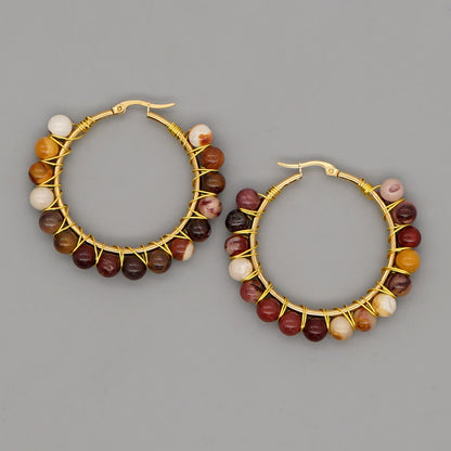 Boho Natural Crystals Large Hoop Earrings - Sanne-Indian Agate-Nora Luxe
