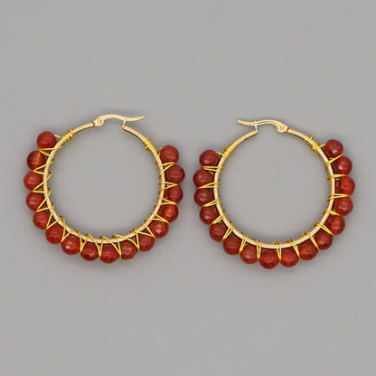 Boho Natural Crystals Large Hoop Earrings - Sanne-Red quartz-Nora Luxe
