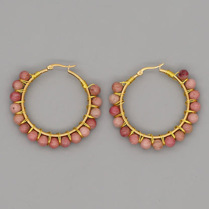 Boho Natural Crystals Large Hoop Earrings - Sanne-Rhodonite-Nora Luxe
