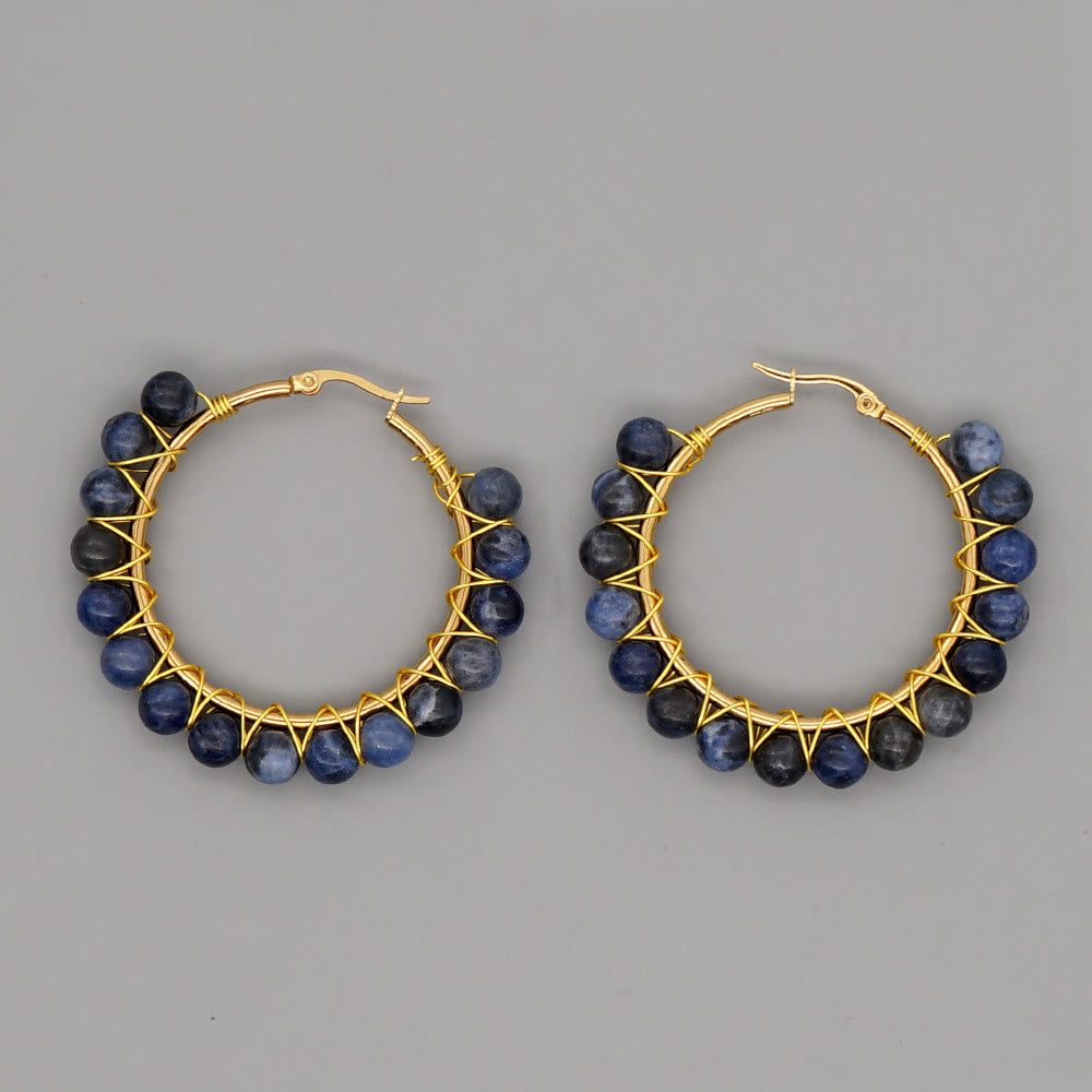 Boho Natural Crystals Large Hoop Earrings - Sanne-Sodalite-Nora Luxe
