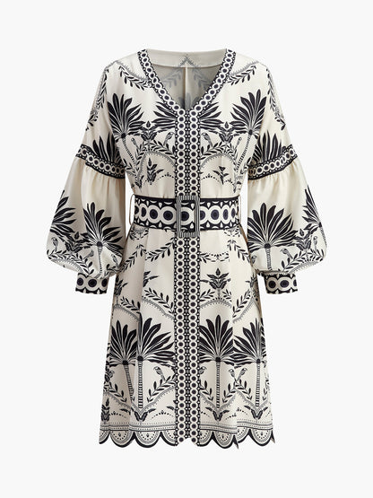 Trendy Floral V-Neck Waist Dress - Pexav
