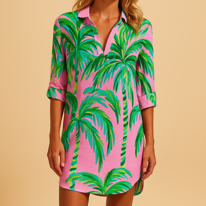 Boho summer dress for women with V-neckline and lightweight breathable fabric, featuring a stylish bohemian print perfect for summer outings.