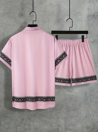 Boho Summer Set Men Two-Piece Shirt and Shorts Relaxed - Malik-Black-M-Nora Luxe