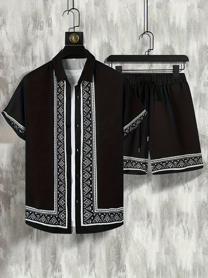 Boho Summer Set Men Two-Piece Shirt and Shorts Relaxed - Malik-Black-M-Nora Luxe