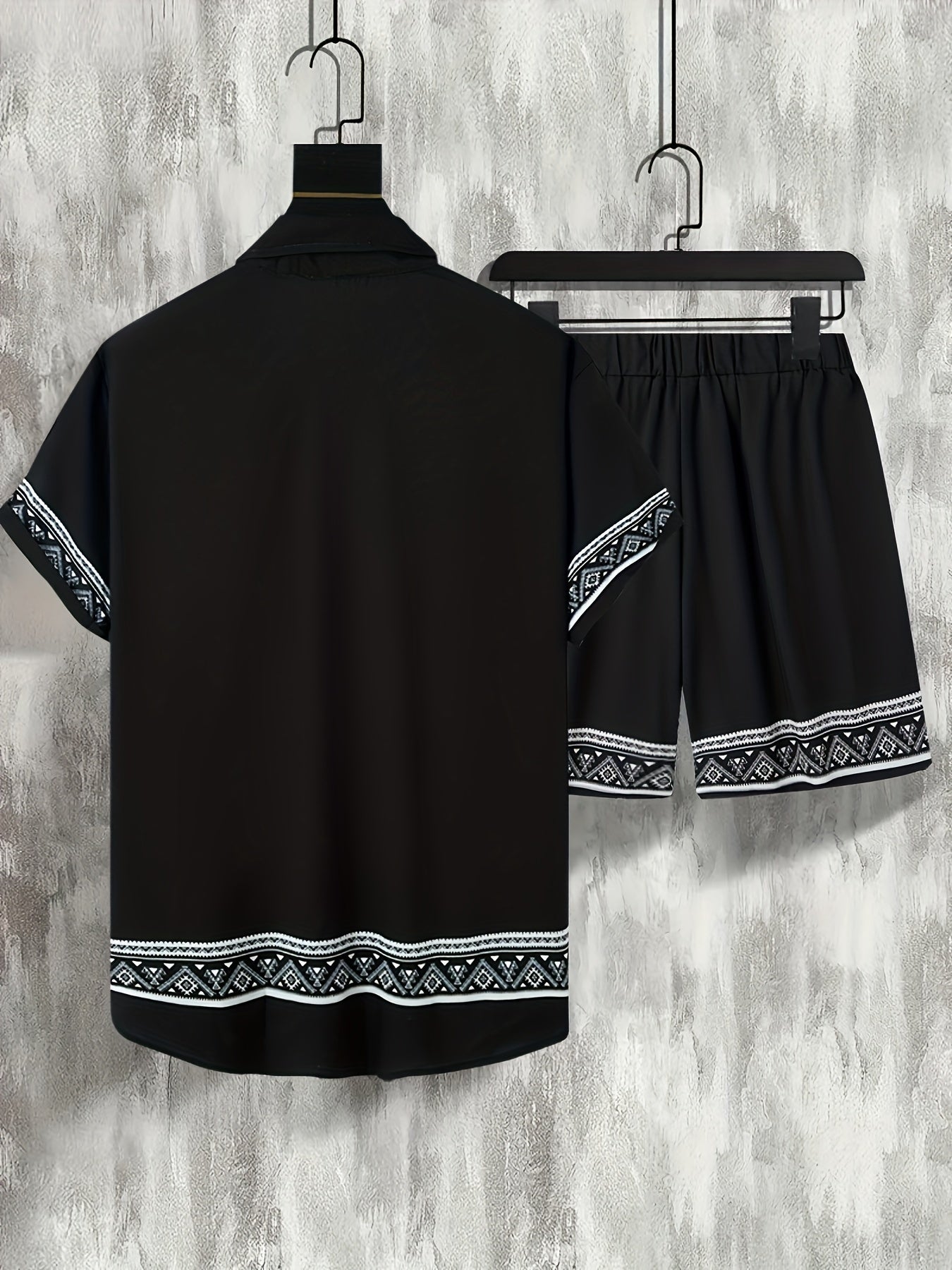 Boho Summer Set Men Two-Piece Shirt and Shorts Relaxed - Malik-Black-M-Nora Luxe