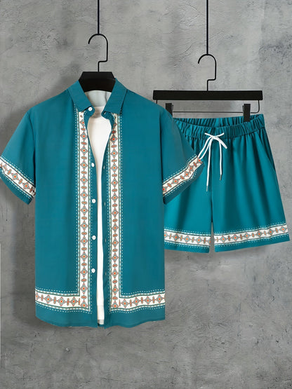 Boho Summer Set Men Two-Piece Shirt and Shorts Relaxed - Malik-Black-M-Nora Luxe