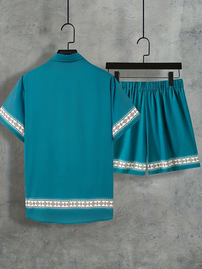 Boho Summer Set Men Two-Piece Shirt and Shorts Relaxed - Malik-Black-M-Nora Luxe