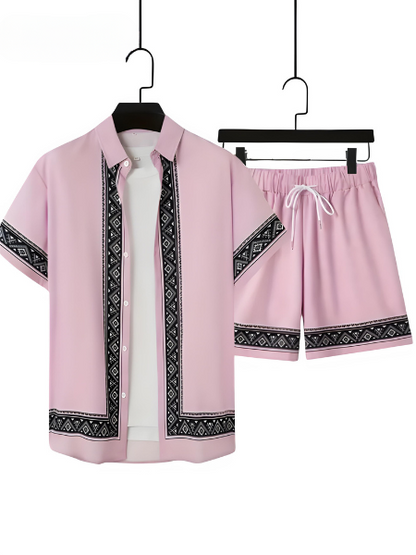 Casual Summer Mens 2 Piece Shirt Shorts Set - Pexav
