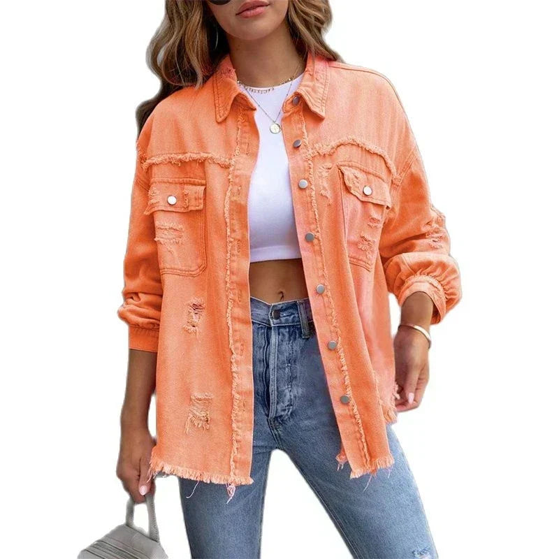 Boho women's denim jacket with Ibiza flair & slim fit for spring/summer – Yara-Black-S-Nora Luxe