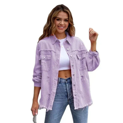 Boho women's denim jacket with Ibiza flair & slim fit for spring/summer – Yara-Black-S-Nora Luxe