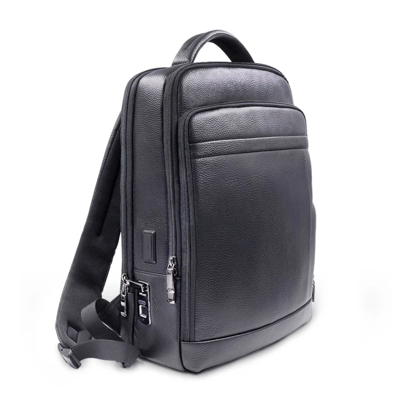 Secure Men's Leather Rucksack with Lock - Pexav
